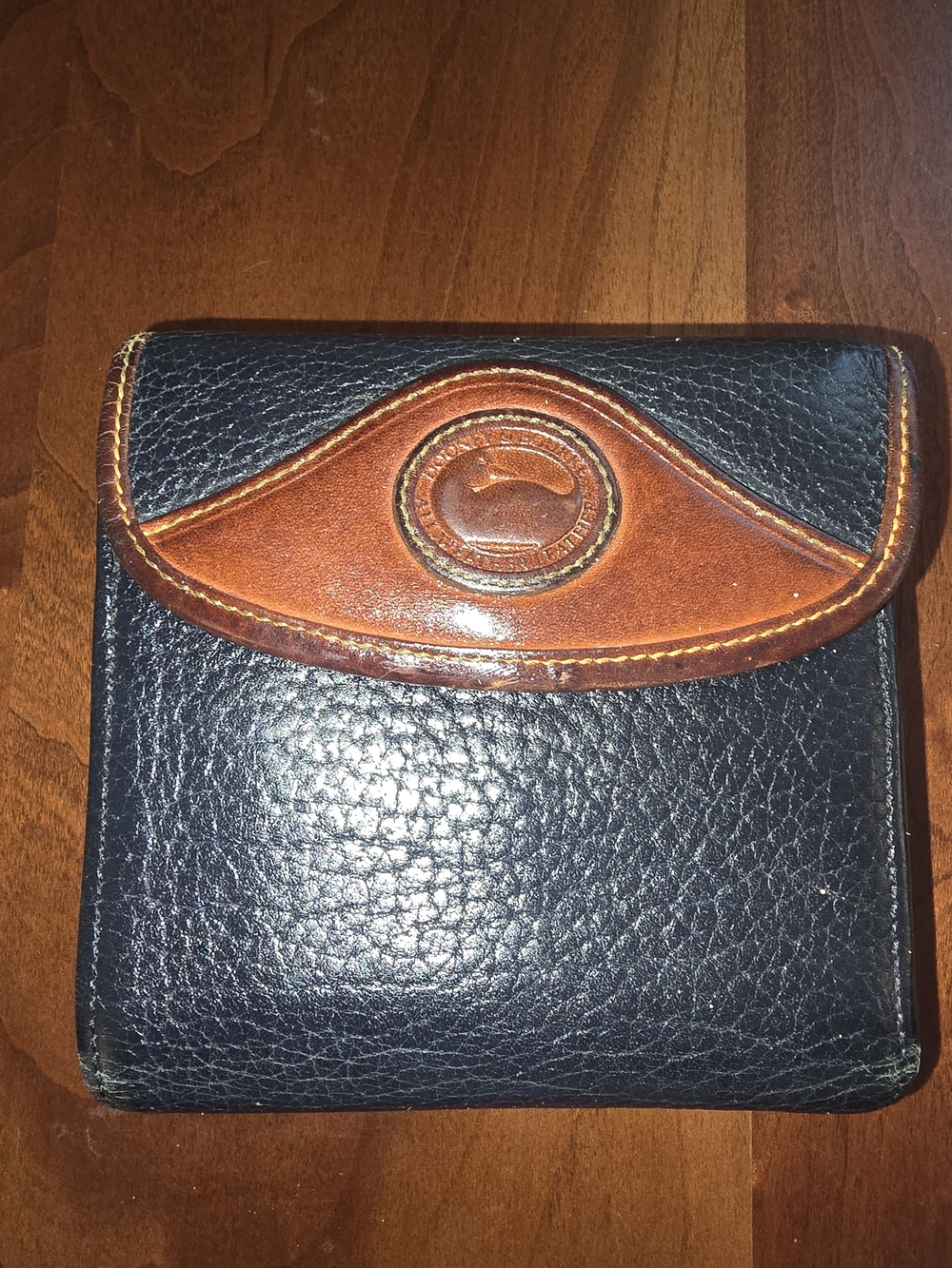 Dooney & Bourke Genuine Leather Vintage Bifold Wallet with Kiss Lock Coin Pouch
